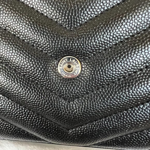 YSL Saint Laurent MONOGRAM CHAIN WALLET | BLACK GRAIN DE POUDRE EMBOSSED LEATHER - Picture 9 of 16